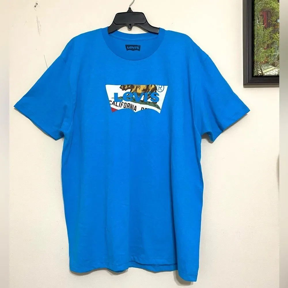 Levi's Graphic T-Shirt California Republic Bear  Tee Blue Short Sleeve size XL